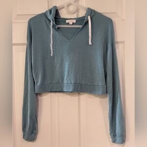 SET Colsie French Terry Lounge Cropped Hoodie - Light Blue - Size Small